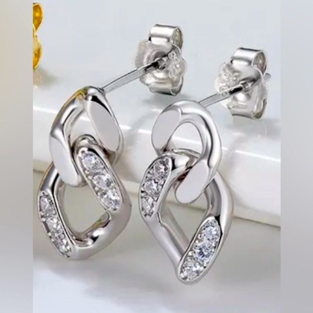 925 Sterling Silver Zircon White Gold Plated Rhodium Plated Earrings Studs